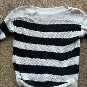 Ralph Lauren Striped Black White Cotton Knit Pullover Sweater SP Petites